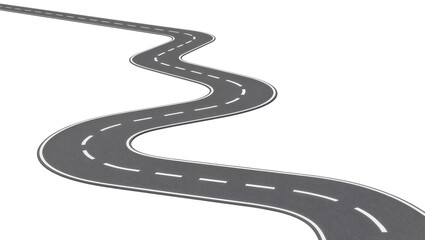 Winding asphalt road with white dashed lines, isolated on transparent background © Alexandra