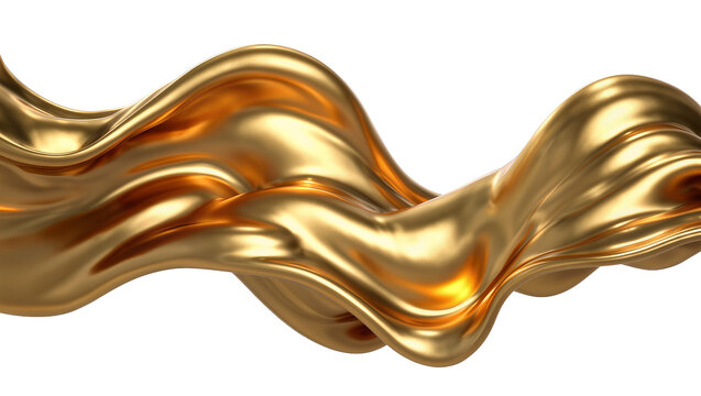 Liquid gold wave flowing, isolated on transparent background