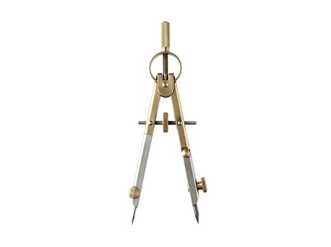 Brass compass divider tool with pointed metal legs and adjustable