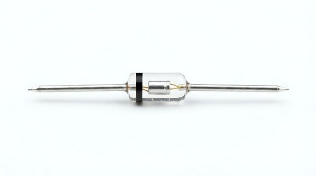 Vacuum tube diode electronic component with metal leads and glass