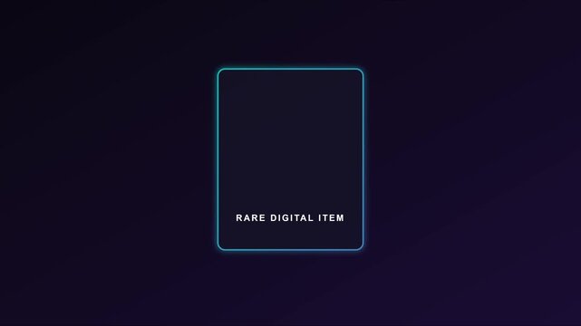 Rare digital nft card animation with glowing neon border and geometric symbol 4k