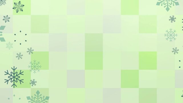 Snowflake pattern on light green grid 4K