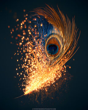 Peacock Feather Dissolving Into Golden Light