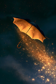 Open Umbrella Dissolving Into Falling Light Particles
