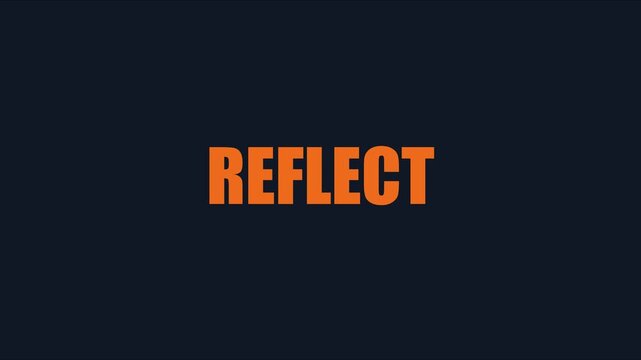 Reflect kinetic typography motion animation with glitch effect and bold orange text on dark 4k background