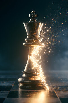 Chess King Dissolving Into Golden Light Particles