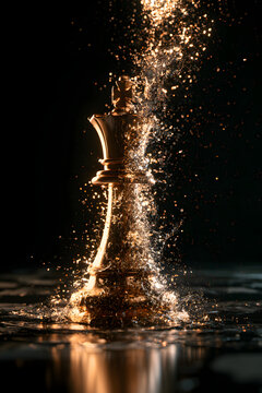 Chess King Dissolving Into Molten Gold Splash