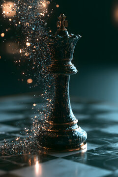 Chess King Dissolving Into Dark Crystal Fragments
