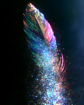 Iridescent Feather Dissolving Into Colorful Light