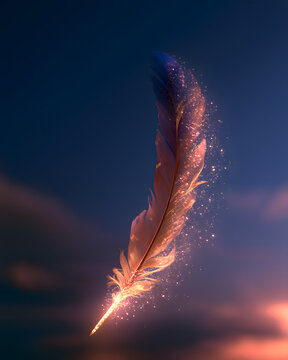 Feather Dissolving Into Light Over Sunset Sky