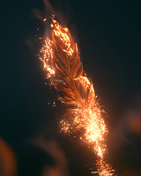 Feather Engulfed in Flame and Sparks