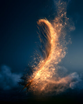 Feather Dissolving Into Fire and Smoke