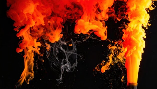 Vibrant orange smoke plumes swirling on black background