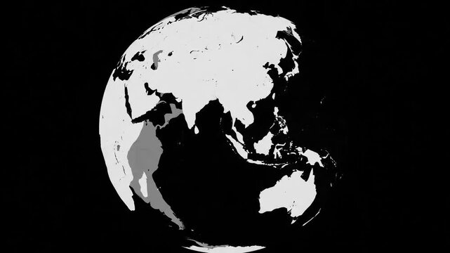 Monochrome vector planet Earth globe spinning on black background