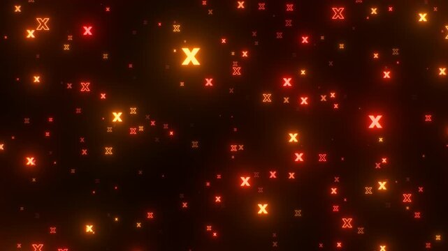 Flying Through Red X Failure Bad Wrong Incorrect Neon Glowing Symbols - 4K Seamless VJ Loop Motion Background Animation
