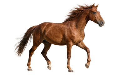 Brown horse with flowing mane and tail, isolated on transparent background © Aliona