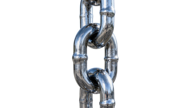 Polished chrome metal chain links, isolated on transparent background