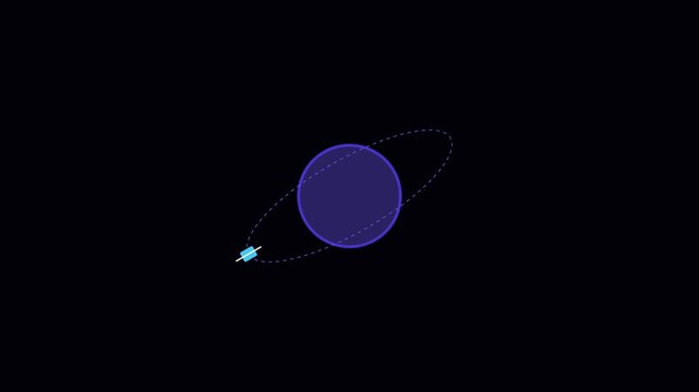 Satellite orbiting planet minimalist 2 d animation loop for science and technology projects 4k space