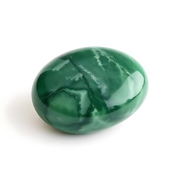 Polished green jade stone with natural light mineral patterns
