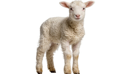 Fototapeta premium Fluffy white lamb standing, isolated on transparent background