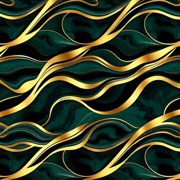 Luxury emerald green and gold flowing wave pattern