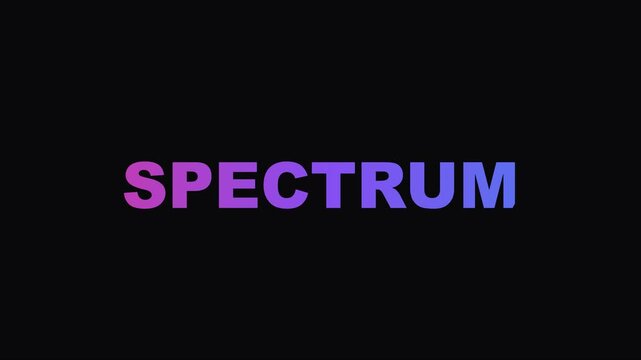 Spectrum text animation with vibrant gradient color shift on 4k black background, typography
