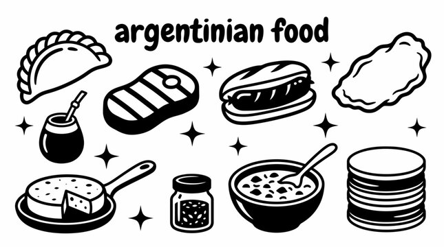 Argentine foods featuring empanadas asado choripan milanesa provoleta locro alfajores and traditional dishes set for Argentine cuisine restaurants food menus culinary tourism barbecue culture festival