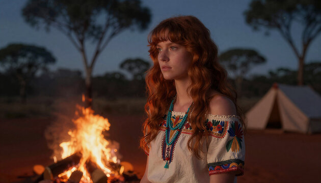 Australian Outback Campfire Woman