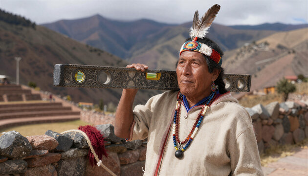 Proud Quechua Mason on Andean Terrace