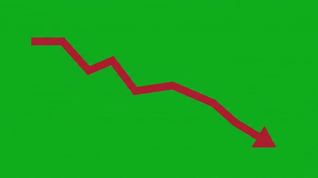 Red downward arrow moving down on financial stock chart grid