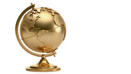 Shiny golden globe with detailed continents, isolated on transparent background © Corotaev