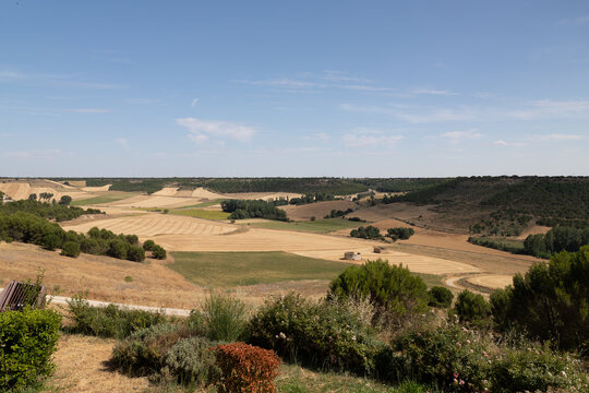 Urena valley showing cultivated farm fields and rural landscape