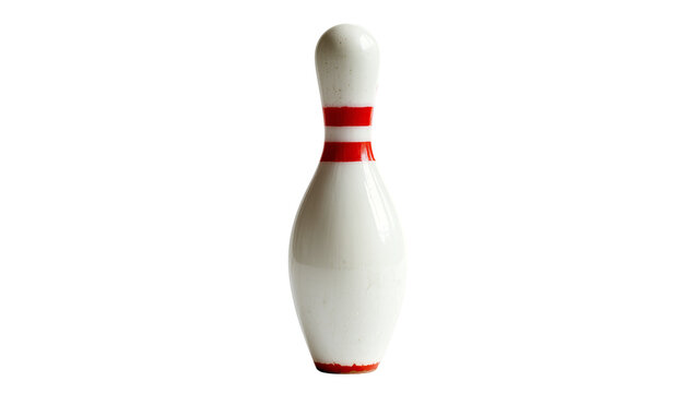 White bowling pin with red stripes, isolated on transparent background