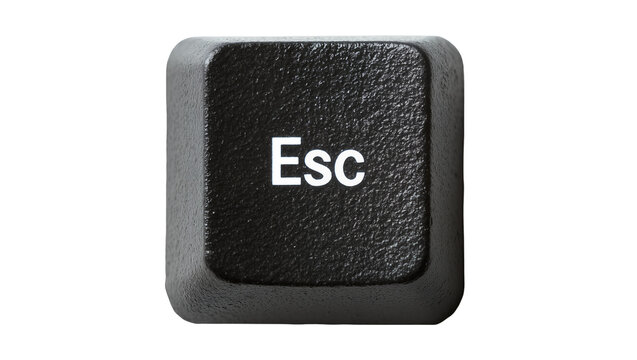 Black textured Esc keyboard key with white lettering, isolated on transparent background