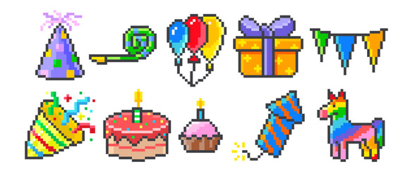 Naklejka premium Party Icons Celebration Pixel Art
