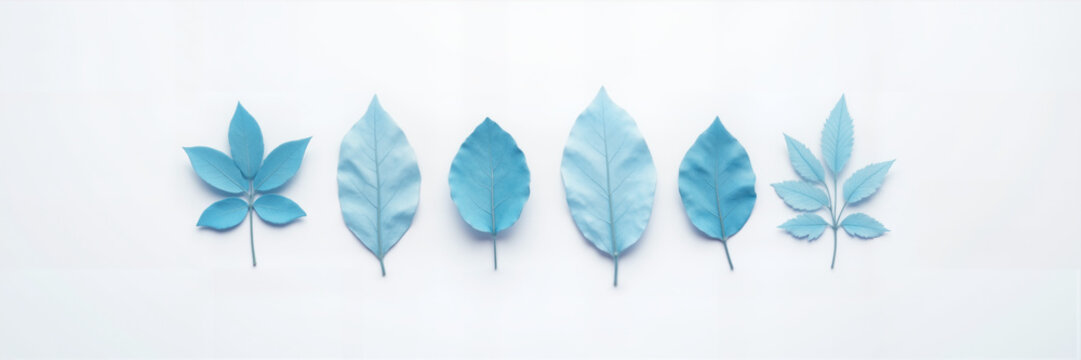 Blue paper leaves row on pastel for eco brand headers