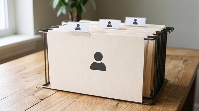 Organized Filing Cabinet with Person Icons for Human Resources or Client Records