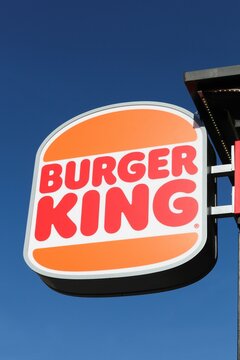Aarhus, Denmark - March 13, 2022: Burger King logo on a wall. Burger King is a global chain of hamburger fast food restaurants
