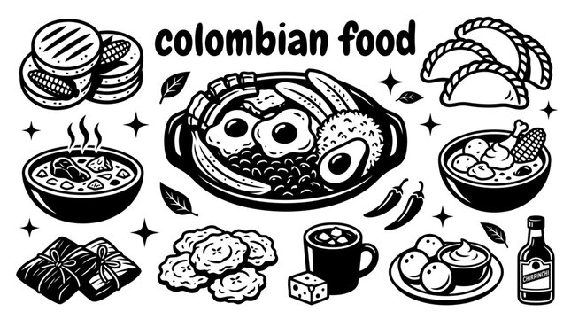 Colombian foods featuring arepas bandeja paisa empanadas sancocho ajiaco tamales patacones and traditional dishes cuisine restaurants food menus culinary tourism street food culture festivals
