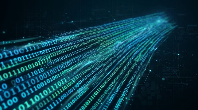 Digital Binary Code Stream Matrix in Angled Perspective for Cybersecurity and Data Systems binary code matrix stream data cyber security digital perspective encryption software programming tech