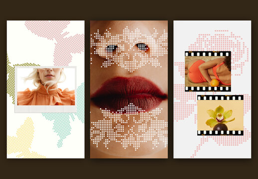 Vintage social media template with pixelated flowers and lace texture