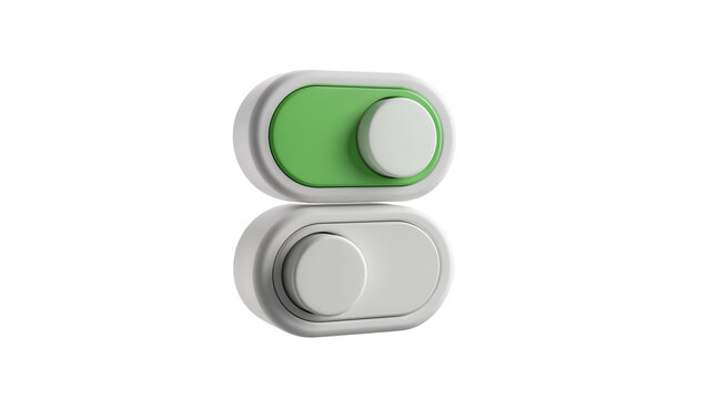 Two toggle switches one green and one grey, isolated on transparent background