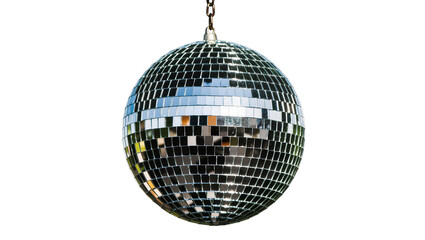 Obraz premium Shiny disco ball with many small mirrored squares, isolated on transparent background