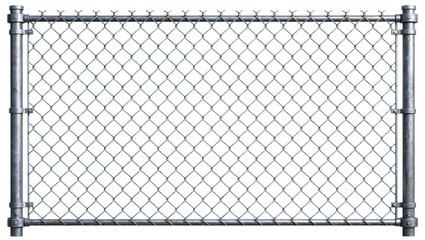 Galvanized metal chain link fence with steel posts, isolated on transparent background © Maria