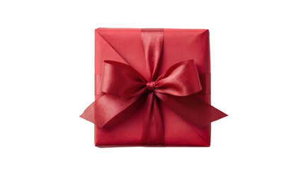 Naklejka premium Square red gift box with satin ribbon bow, isolated on transparent background