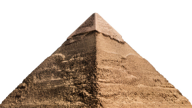 Ancient Egyptian pyramid structure with rough stone blocks, isolated on transparent background