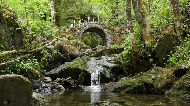 Historic Fairy Bridge of Glen Creran spanning a small forest stream in Scotland