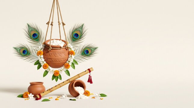 Traditional Krishna Janmashtami Festive Floral Garland Background
