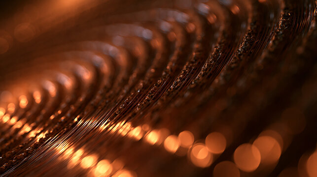 Close-Up of Coiled Copper Wire with Golden Lighting