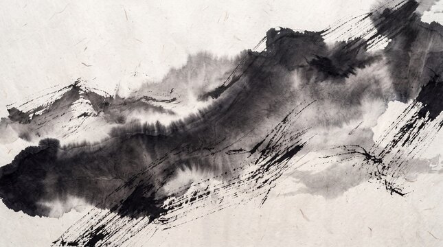Traditional Chinese Ink Wash Painting Abstract Landscape Background